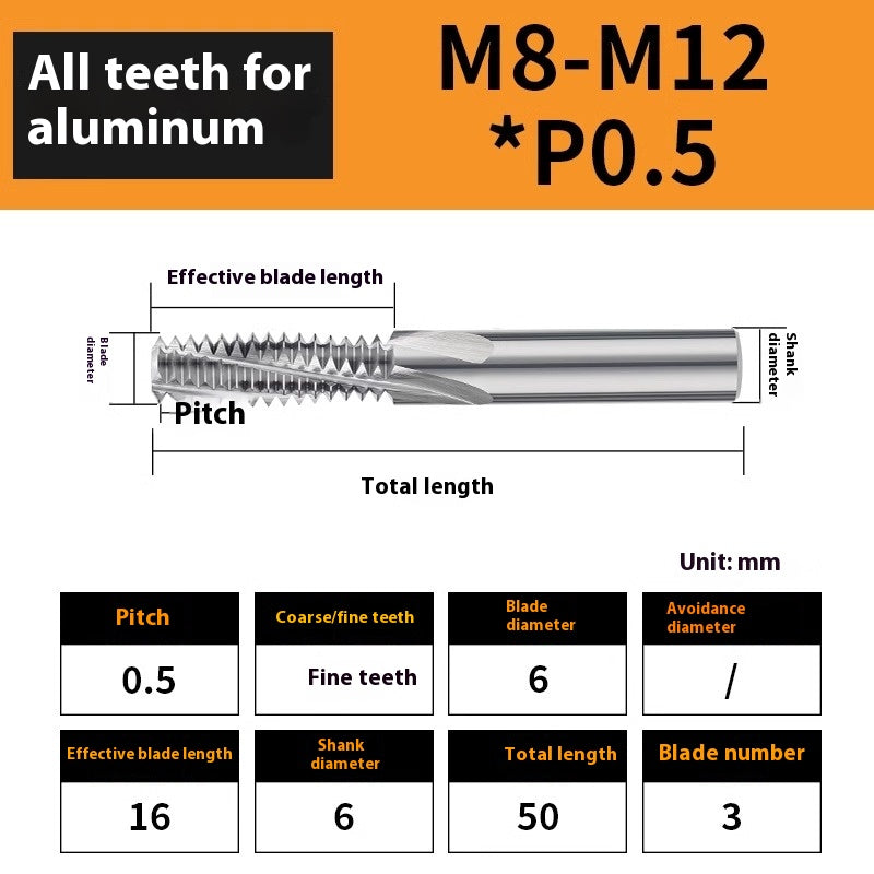 2136-65° aluminum with colorful thread milling cutter lengthened single tooth three-tooth full thread machining center tungsten carbide milling cutter M3M4M5 Shandong Denso Pricision Tools Co.,Ltd.